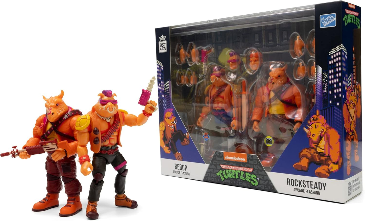 2022 SDCC Exclusive TMNT BST AXN Bebop & Rocksteady Arcade Flashing 2-Pack