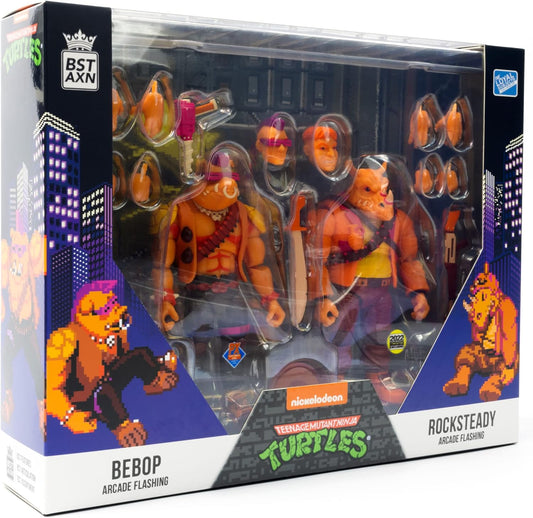 2022 SDCC Exclusive TMNT BST AXN Bebop & Rocksteady Arcade Flashing 2-Pack