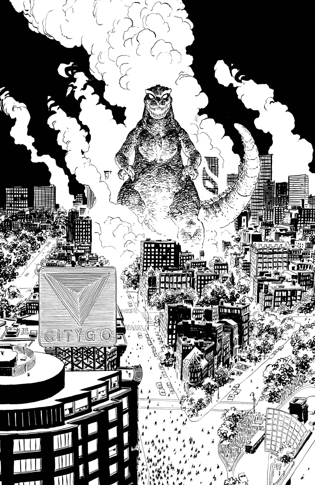 GODZILLA VS. AMERICA: BOSTON VARIANT RI (50) (SHERMAN B&W FULL ART)
