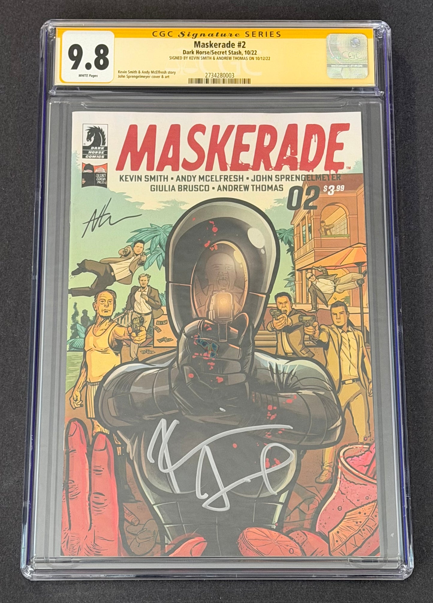 Maskerade #2 CGC SS 9.8 Signed Kevin Smith Andrew Thomas Dark Horse 2022